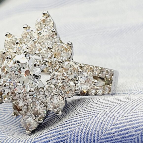 💎Generous Vintage Zircon Silver Luxury Flower Rings for Women, INDN8094 - Picture 5 of 15